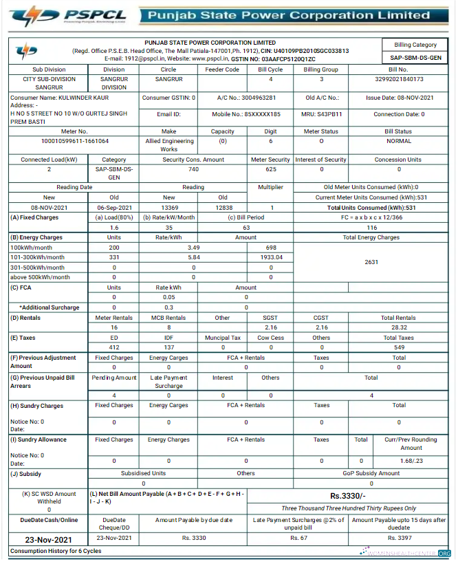 download download INDIA PSPCL utility bill Word and PDF template PDF template PDF template